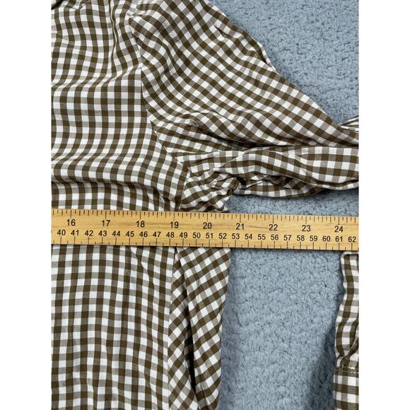 J. Jill Womens Size M petite Brown Cream Gingham Button Up Shirt - Picture 4 of 10